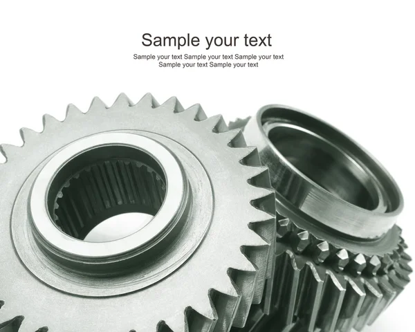 Real stainless steel gears isolated over white background — Stock Photo, Image
