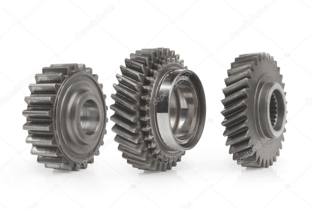 Real stainless steel gears isolated over white background