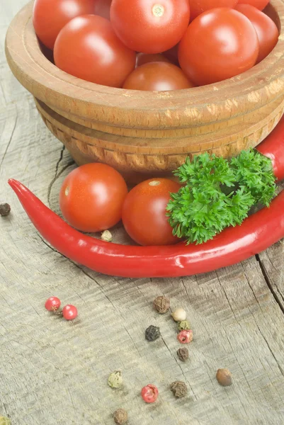 Tomate y chiles rojos picantes — Foto de Stock