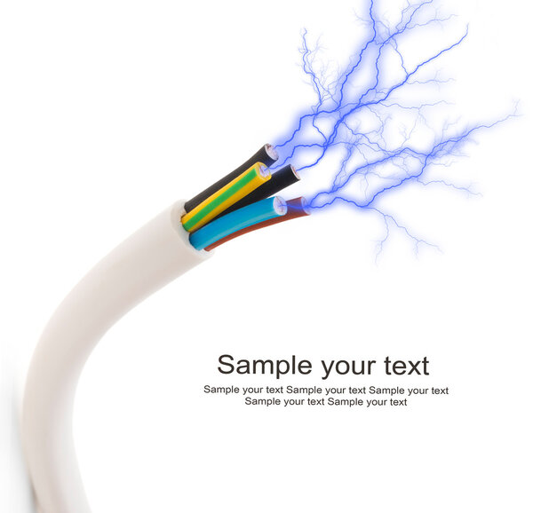 Electric cord with electricity sparkls as symbol of power