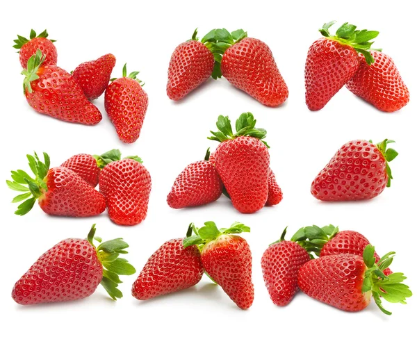 Set of red strawberry fruits isolated on white background — Stock Photo, Image