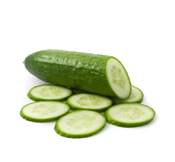 Cucumber and slices isolated over white background — Stock Photo, Image