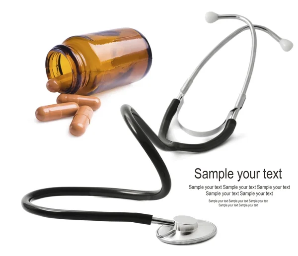 Stethoscope and pills isolated — Stock Photo, Image