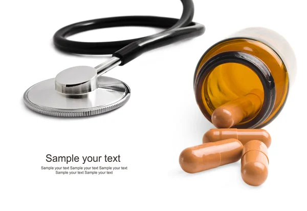 Stethoscope and pills isolated — Stock Photo, Image