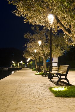bir fener ışığında kaldırıma banklar