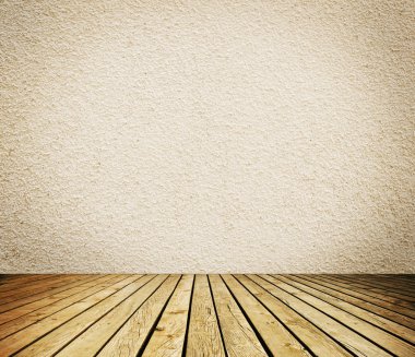 Empty room with white wall and wooden floor interior background clipart
