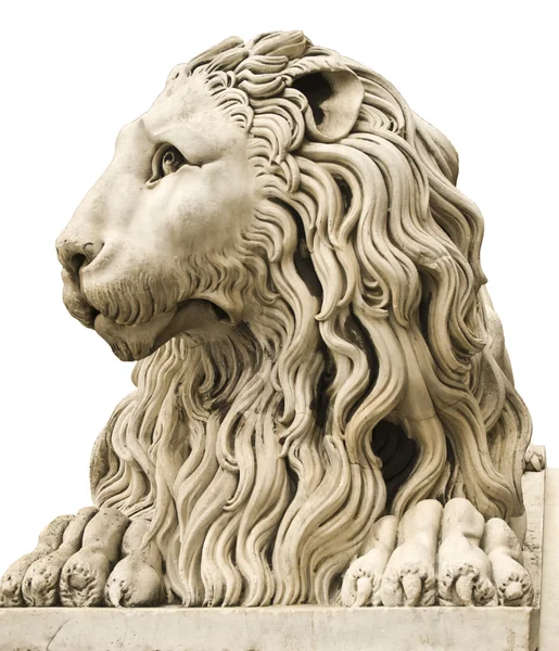Estátua de mármore antiga de um leão macho isolado em branco — Fotografia de Stock
