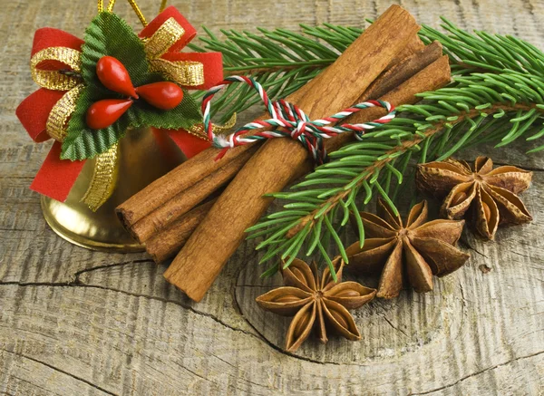 Christmas decoration over old wood background — Stock Photo, Image
