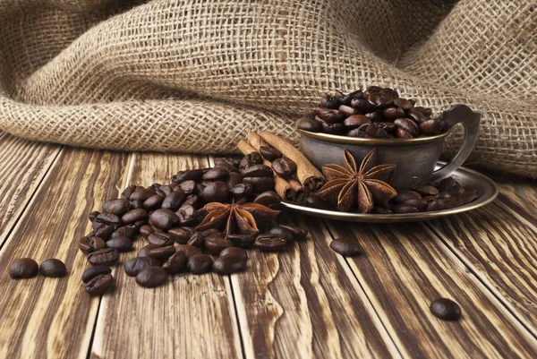 Coffee in a silver cup — Stock Photo, Image