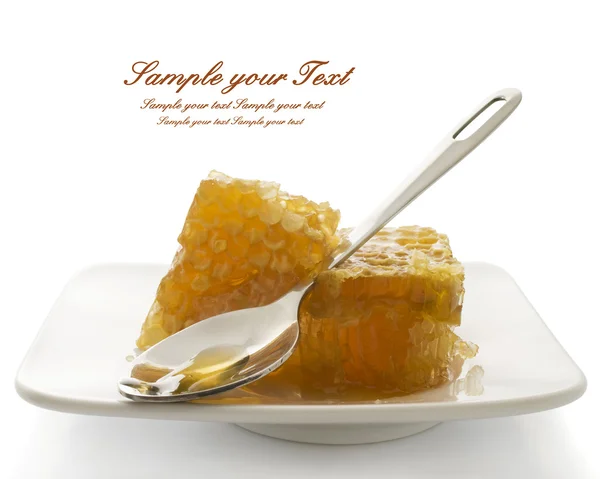 Honeycomb on white plate — Stock Photo, Image