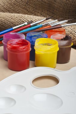 Paint buckets and brush clipart