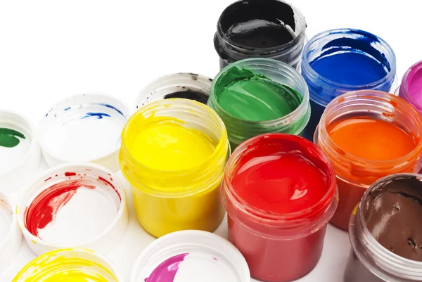 Paint buckets in soft focus — Stock Photo, Image