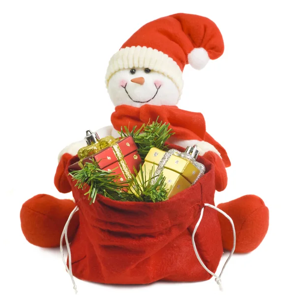 Snowman with gifts — Stock Photo, Image