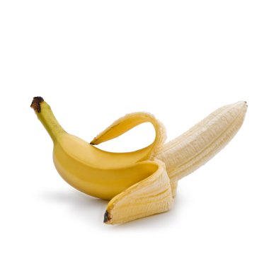 Beyaz arkaplanda izole edilmiş olgun muz