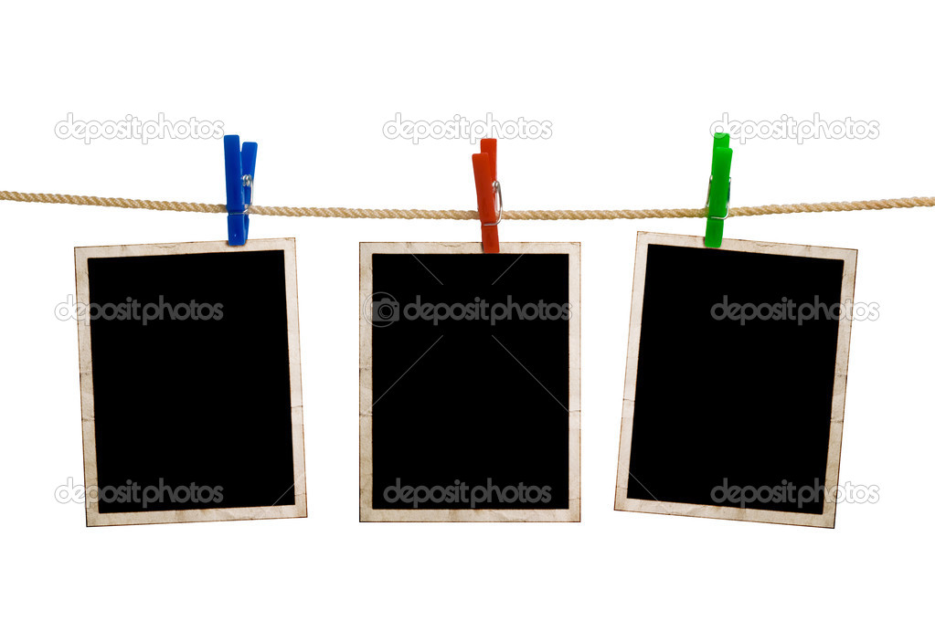 Pictures on a rope with clothespins, with clipping path for images