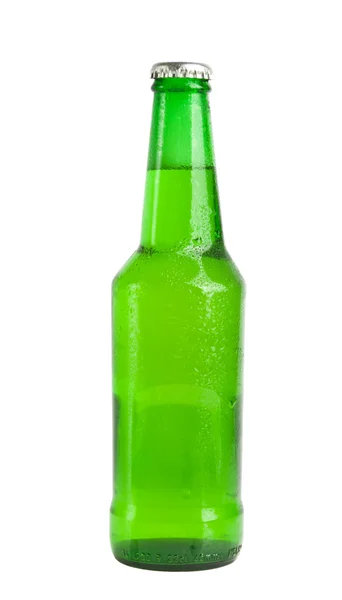 Beer bottle with drops isolated on white — Stock Photo, Image