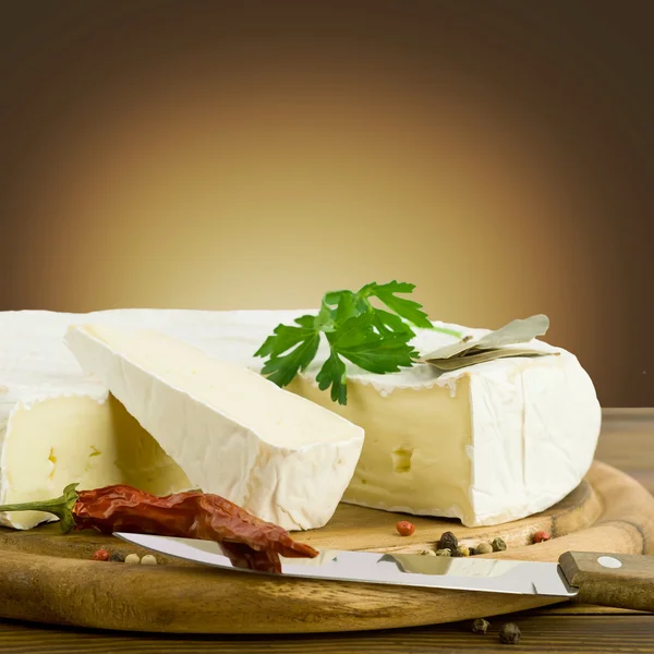 Rodaja de queso camembert macro shot. DOF poco profundo — Foto de Stock