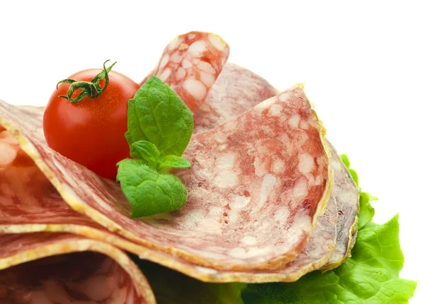 Salami and lettuce — Stock Photo, Image