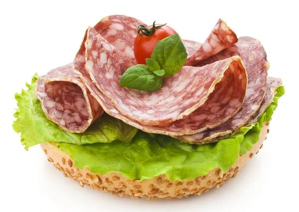 Salami and lettuce — Stock Photo, Image