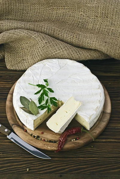 Rodaja de queso camembert macro shot. DOF poco profundo — Foto de Stock