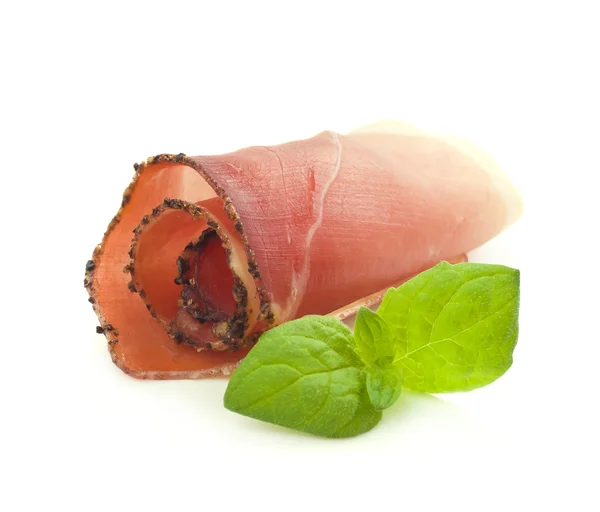 Rolled slices of ham — Stock Photo, Image