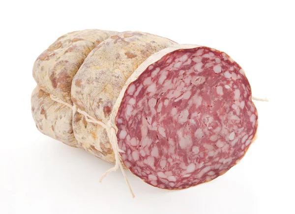 Salami aislado en blanco — Foto de Stock