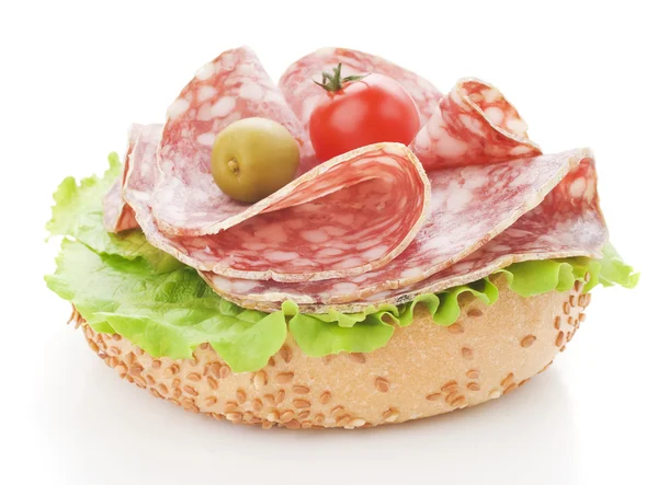 Salami and lettuce — Stock Photo, Image