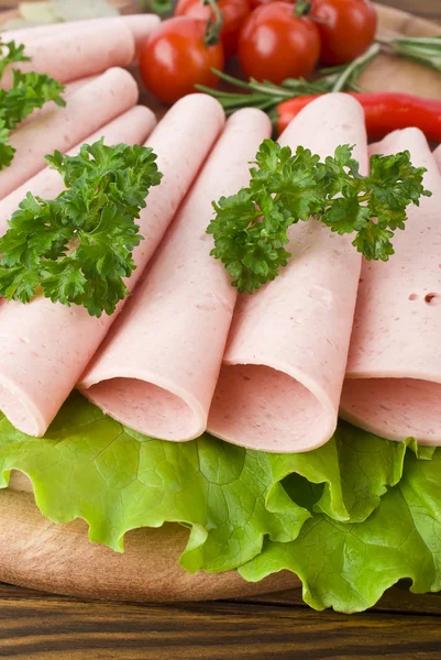 Ham slices with tomato — Stock Photo, Image