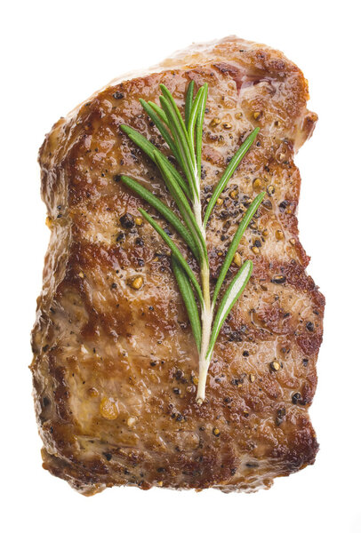 Grilled beef steak with rosemary isolated on white background