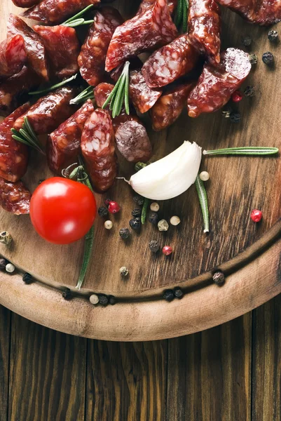 Smoked sausage with rosemary — Stock Photo, Image