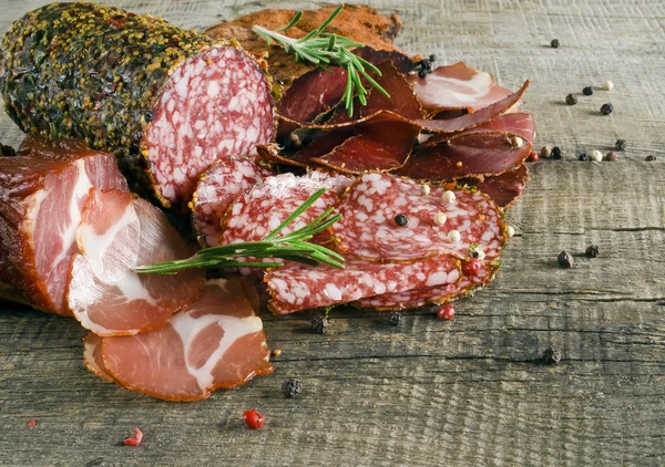 Salami and smoked ham — Stock Photo, Image