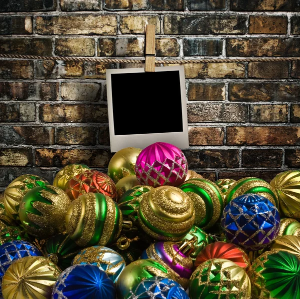 Christmas decorations and old photo — Stock Photo, Image