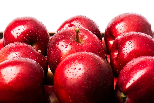 Czerwone Jabłka Tło Kroplami Wody — Zdjęcie stockowe