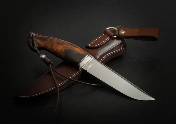 Hunting Knife Handmade Black Background — Stock Photo, Image