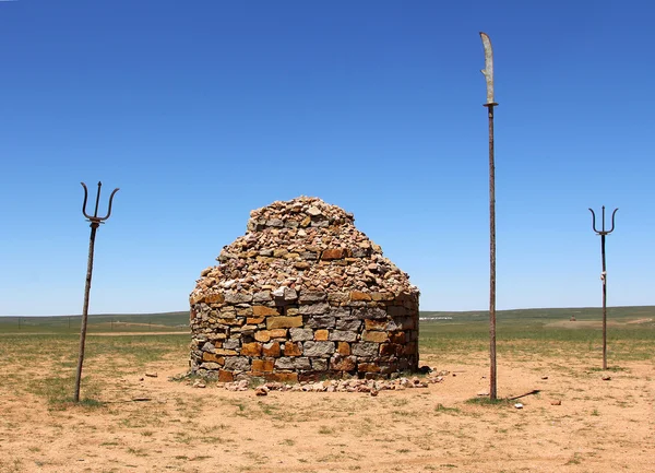 Kamień kopiec w stepy Mongolii wewnętrznej — Zdjęcie stockowe