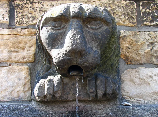 Stone fountain in the shape of a  lion head, Prague — Stock Photo, Image