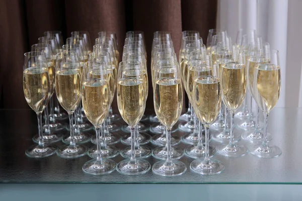 Champagne Glasses Table Large Number Glasses Wine Buffet Table Party Royalty Free Stock Images