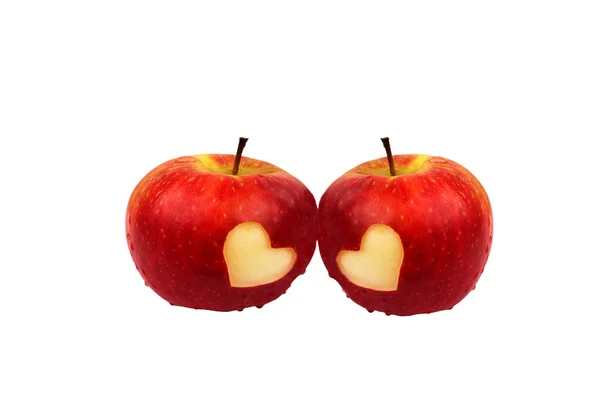 Two apples with hearts, valentines day theme — Stock Photo, Image