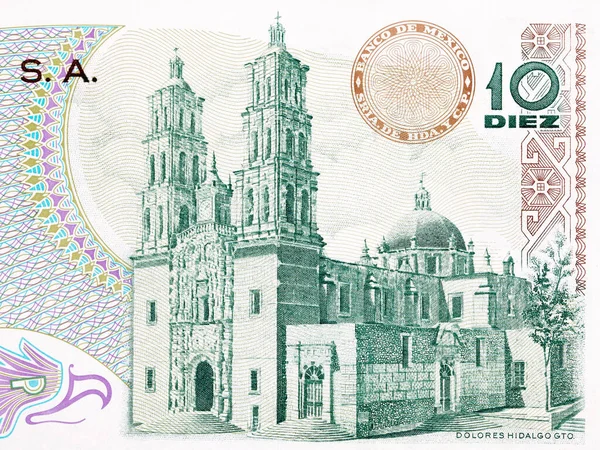 멕시코 화폐에서 돌로레스 히달고 대성당 — 스톡 사진