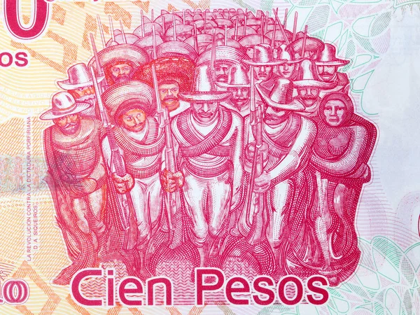 Group Revolutionary Soldiers Mexican Money Pesos — стоковое фото