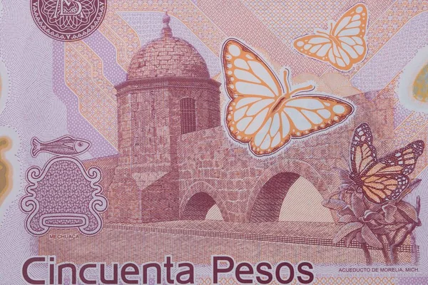 Morelia Aqueduct Mexican Money — Stockfoto