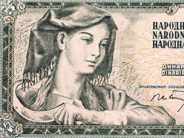 Kvinna Med Skära Från Jugoslaviska Pengar Dinar — Stockfoto