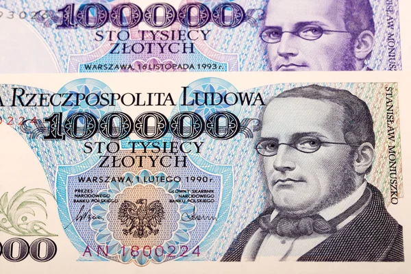 Gamla Polska Pengar 100000 Zloty Ett Företag Bakgrund — Stockfoto