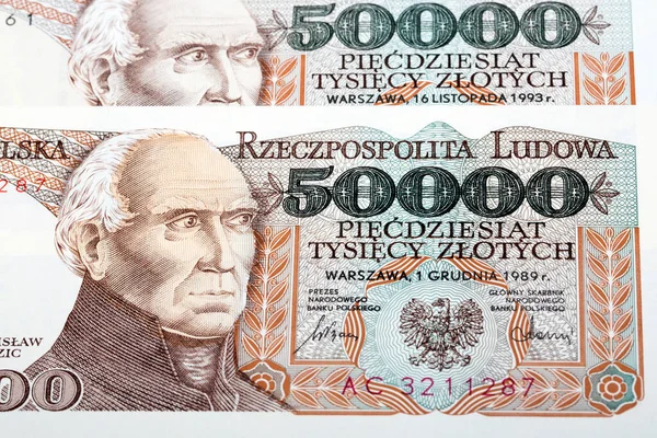 Régi Lengyel Pénz 50000 Zloty Üzleti Háttér — Stock Fotó