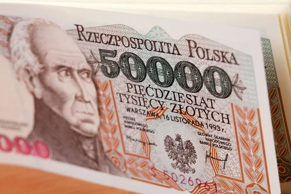 Gamla Polska Pengar 50000 Zloty Ett Företag Bakgrund — Stockfoto