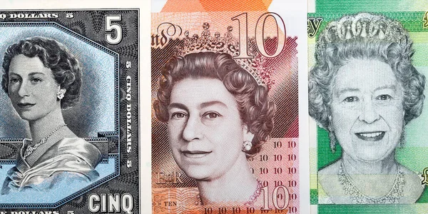 Queen Elizabeth Bankovkách Různých Zemí Kanady Anglie Gibraltaru — Stock fotografie
