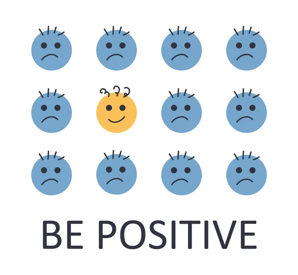 Be positive emoji concept. Positive thinking mood negative emotions. Happy and unhappy. Bad experience, good feedback. Psychology slogan affirmations.