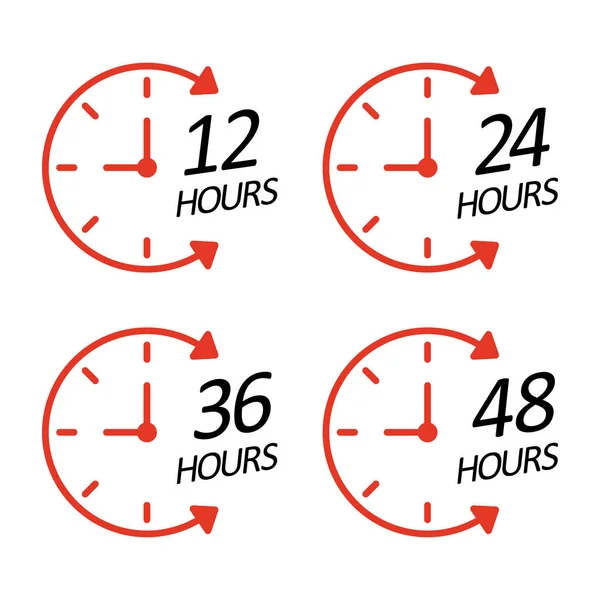 Clock Time Icons Labels Hours Black Red Countdown Holiday Event — Stock Vector