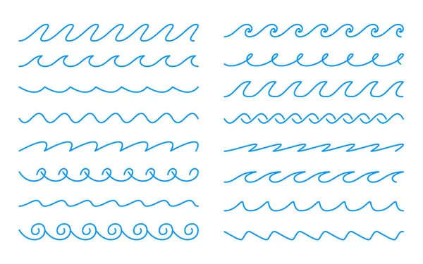 Vector Elements Water Wave Line Blue Sea Wavy Icon Set — Stock Vector