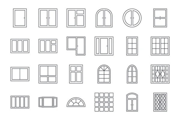 Vector Window Icons Editable Stroke Set Line Architectural Symbols Elements — Stock Vector